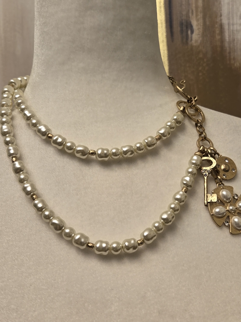 Chico's Pearl and Gold Charm Double-Strand Necklace